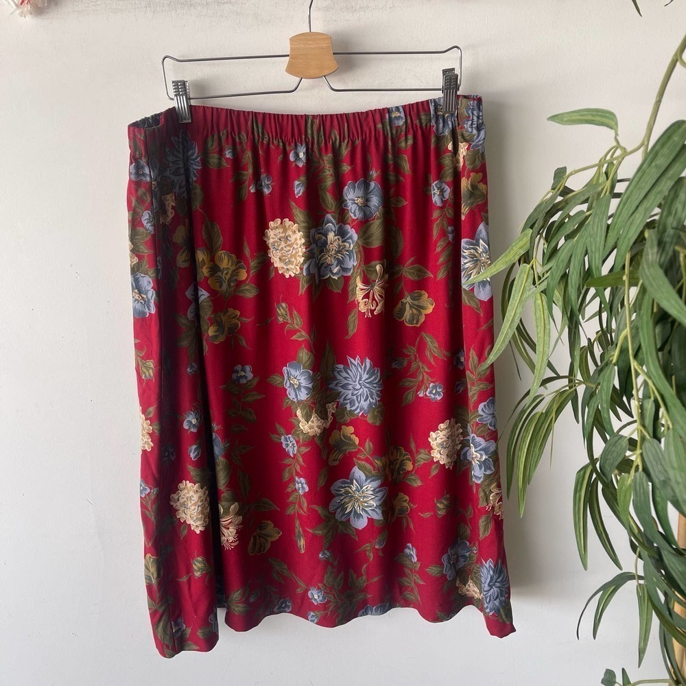 Vintage Blair Skirt Womens 2XL Red Floral Boho Western Coastal Midi Summer
